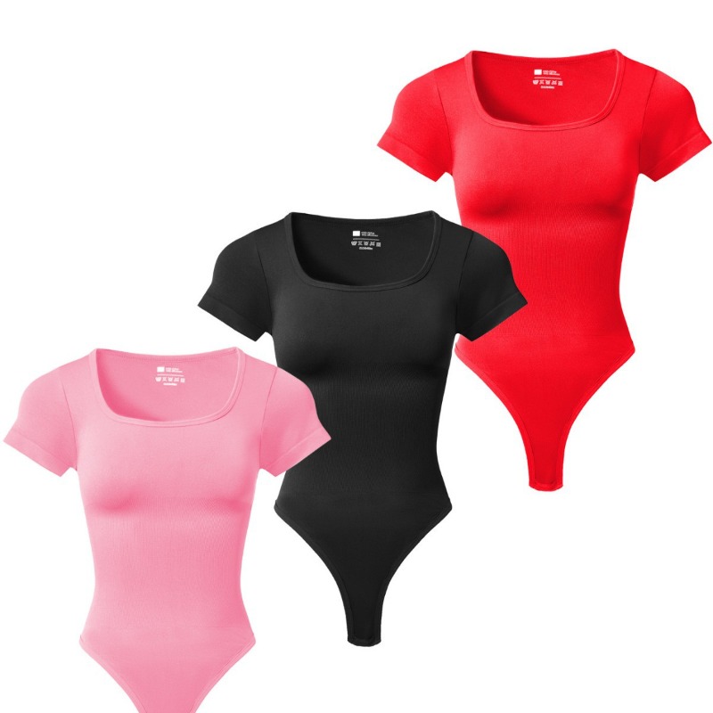 Shapewear Bodysuit Firm - 여성 플러스 사이즈 스퀘어넥 반팔 바디수트