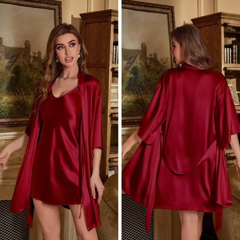 2PC 가운 정장 여성 레이온 목욕 가운 가운 수면 세 - Robe Silk Women 리뷰 및 가격