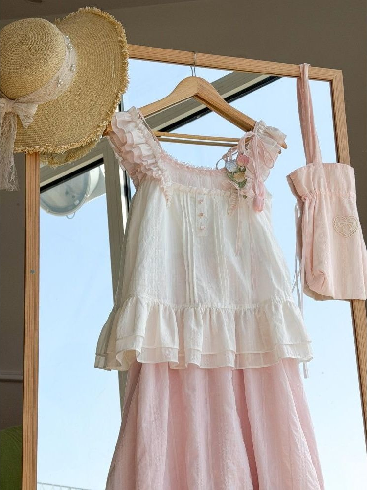 Sweet Kawaii Ruffle Trim 튤립 장식 - Cami Top Lace 리뷰 및 가격